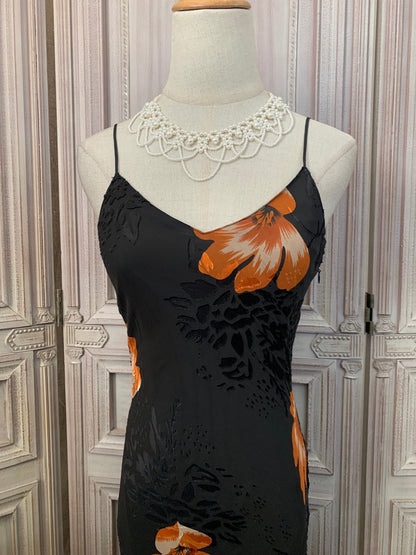 Vintage Elegant Print Spaghetti Strap V-Neck Chiffon Long Prom Dress Evening Dress P4734