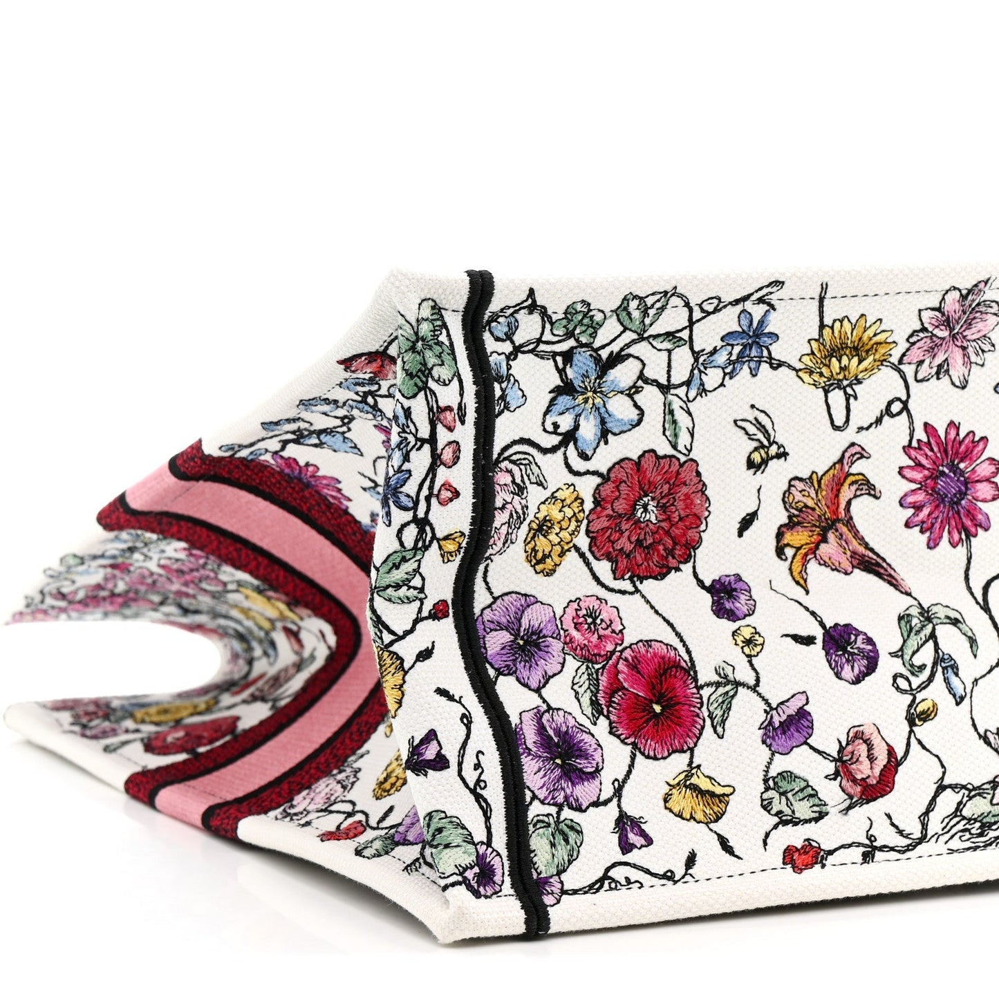Canvas Embroidered Large Florilegio Book Tote White Multicolor