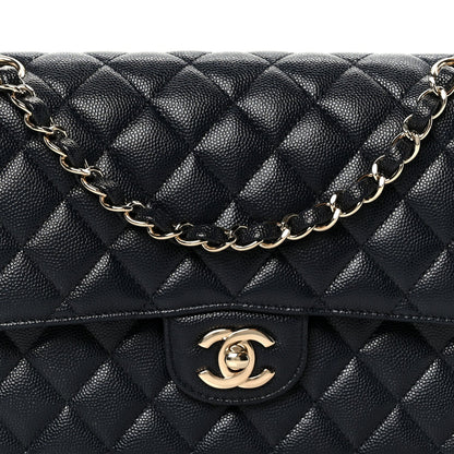 Caviar Quilted Medium Double Flap Navy