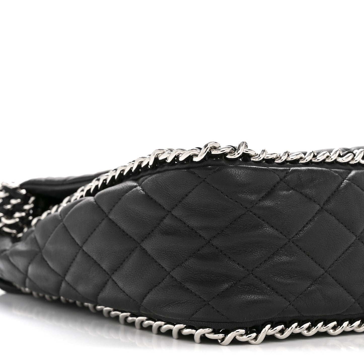 Washed Lambskin Quilted Maxi Chain Around Flap Black