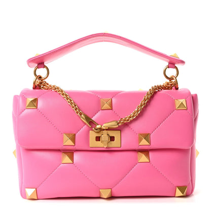 Nappa Large Roman Stud Shoulder Bag Feminine Pink
