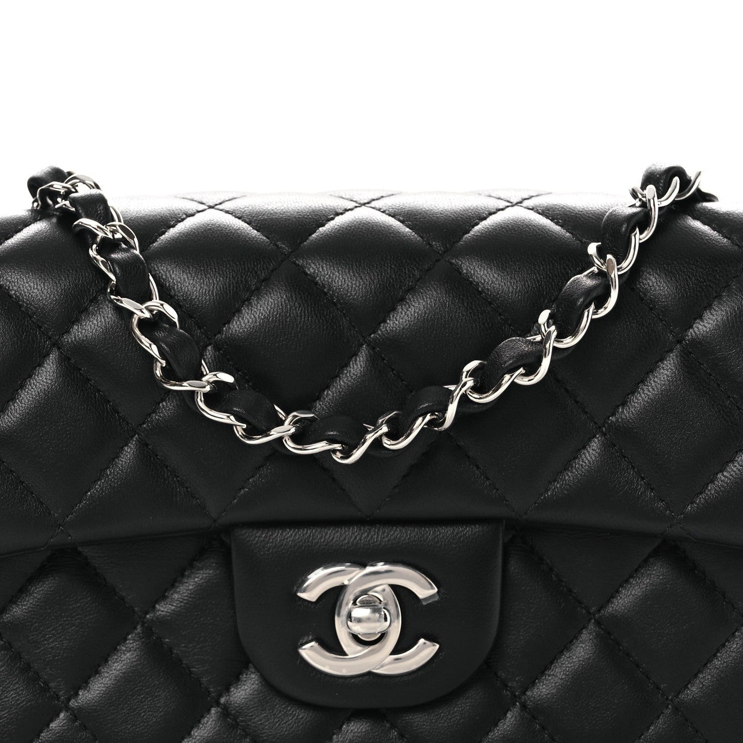 Lambskin Quilted Mini Rectangular Flap Black