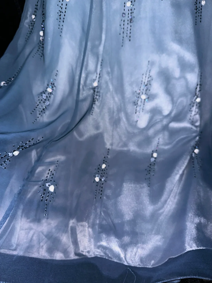 Elegant Sky Blue Satin Spaghetti Strap Embroidery A-Line Evening Gown TP5343