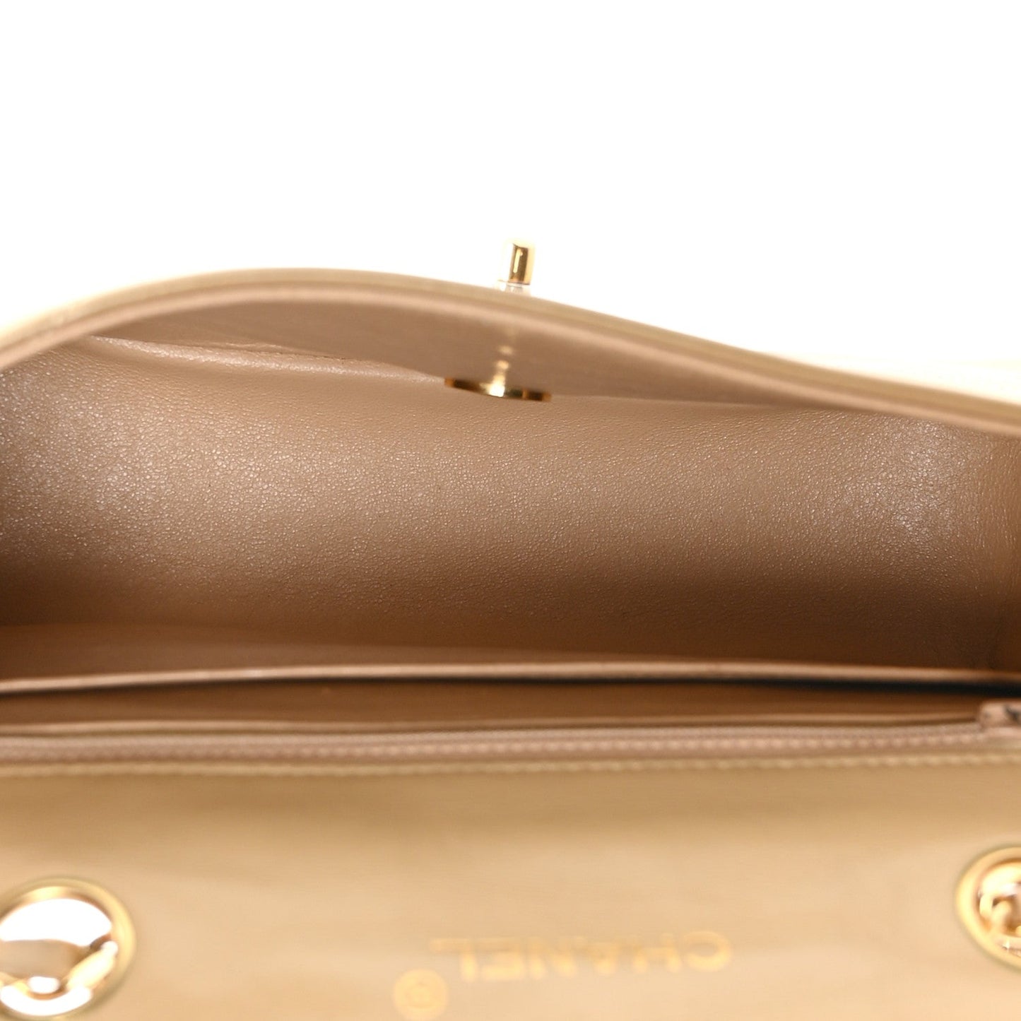 Lambskin Ribbon Stitched Flap Beige