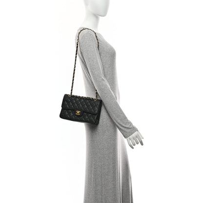 Caviar Quilted Small Double Flap Black