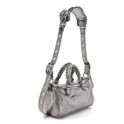 Metallic Agneau Arena Mini Le Cagole Duffle Crossbody Bag Silver
