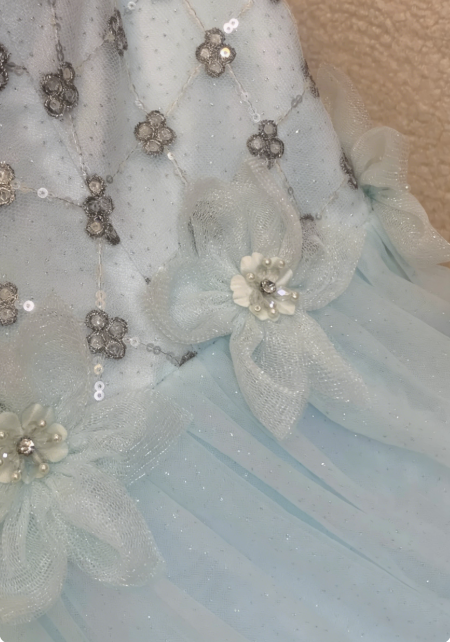 Dreamy Light Blue V-Neck Sequin Beaded Tulle Long Prom Dress Evening Dress P4742