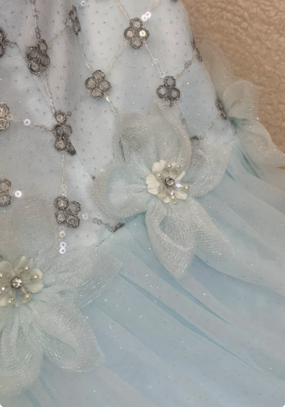 Dreamy Light Blue V-Neck Sequin Beaded Tulle Long Prom Dress Evening Dress P4742