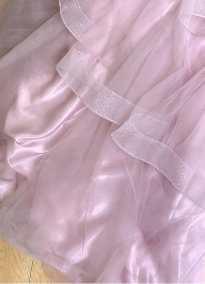 Dreamy Princess Pink A-Line Embroidered Layered Tulle Long Prom Dress Birthday Dress P4743