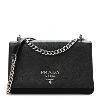 Saffiano Tessuto Nylon Chain Shoulder Bag Black