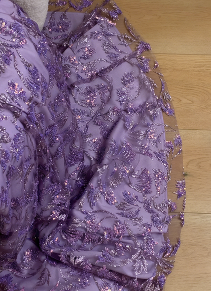 Charming Purple Mermaid Sequin Jacquard Satin Long Prom Dress Evening Dress P4744