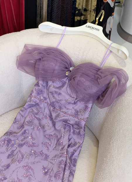 Charming Purple Mermaid Sequin Jacquard Satin Long Prom Dress Evening Dress P4744