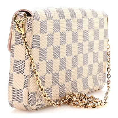 Damier Azur Pochette Felicie Chain Wallet Rose Ballerine