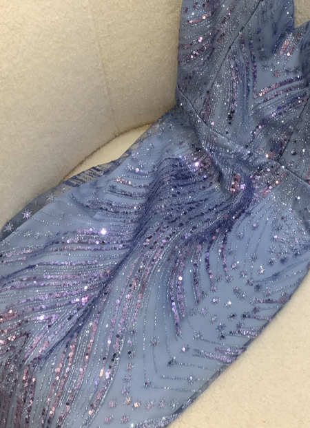 Elegant Dusty Blue Spaghetti Strap V-Neck Sequin Long Prom Dress Evening Dress P4745
