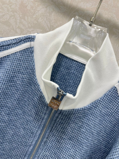 CC 25 Collar Jacket and Casual Trousers Waffle Suit Blue Rayon