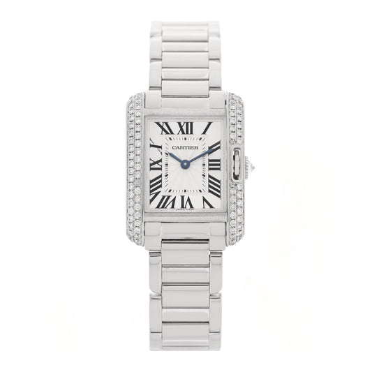 18K White Gold Diamond Bezel 23mm Tank Anglaise Quartz Watch