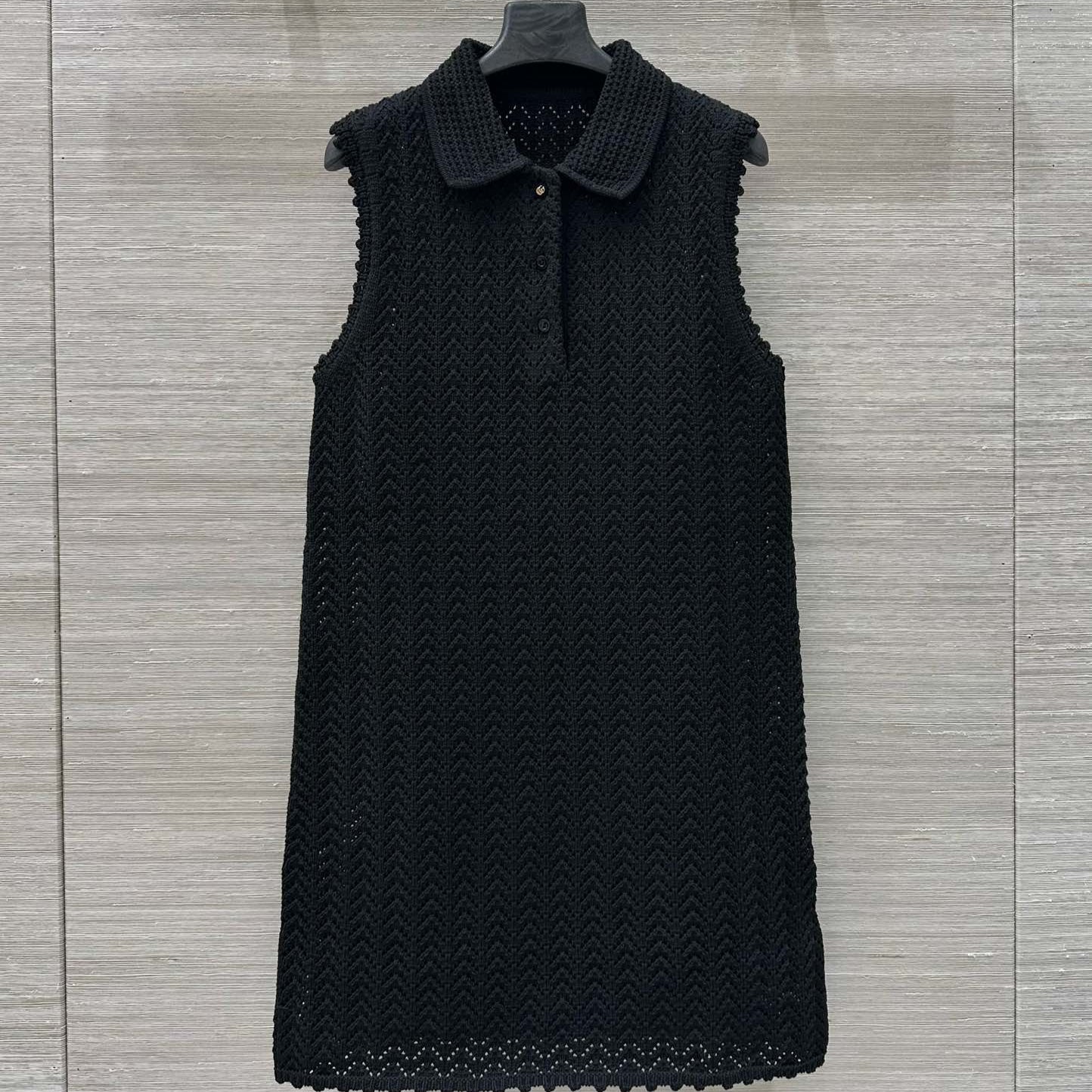 Gucci 25 Hollow Knitted Polo Vest Dress Black Polyester Fiber