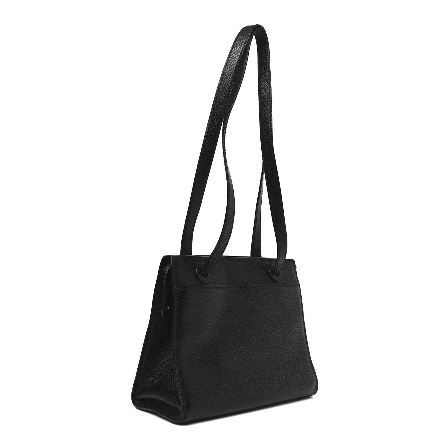Grained Calfskin Logo Shoulder Bag Black