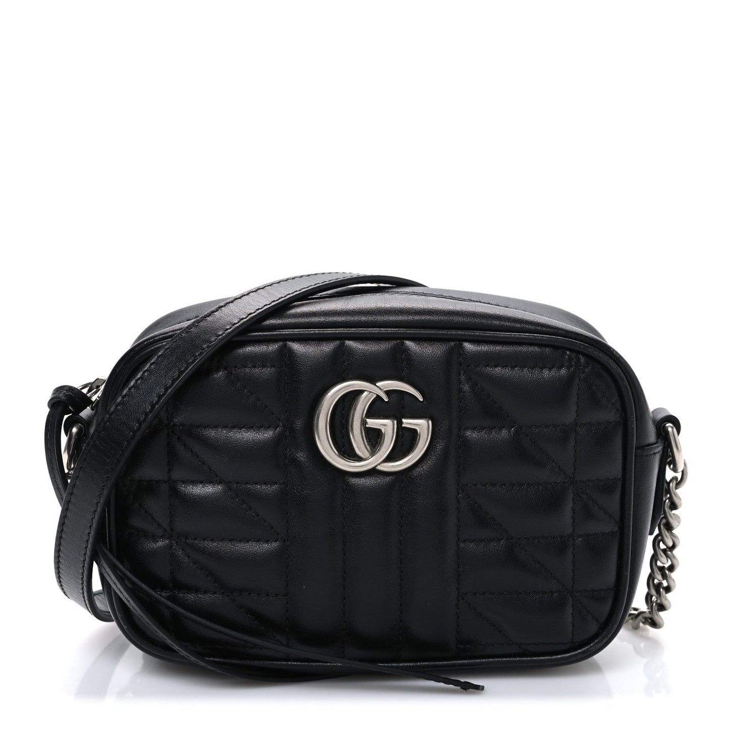 Calfskin Matelasse Aria Mini GG Marmont Chain Shoulder Bag Black