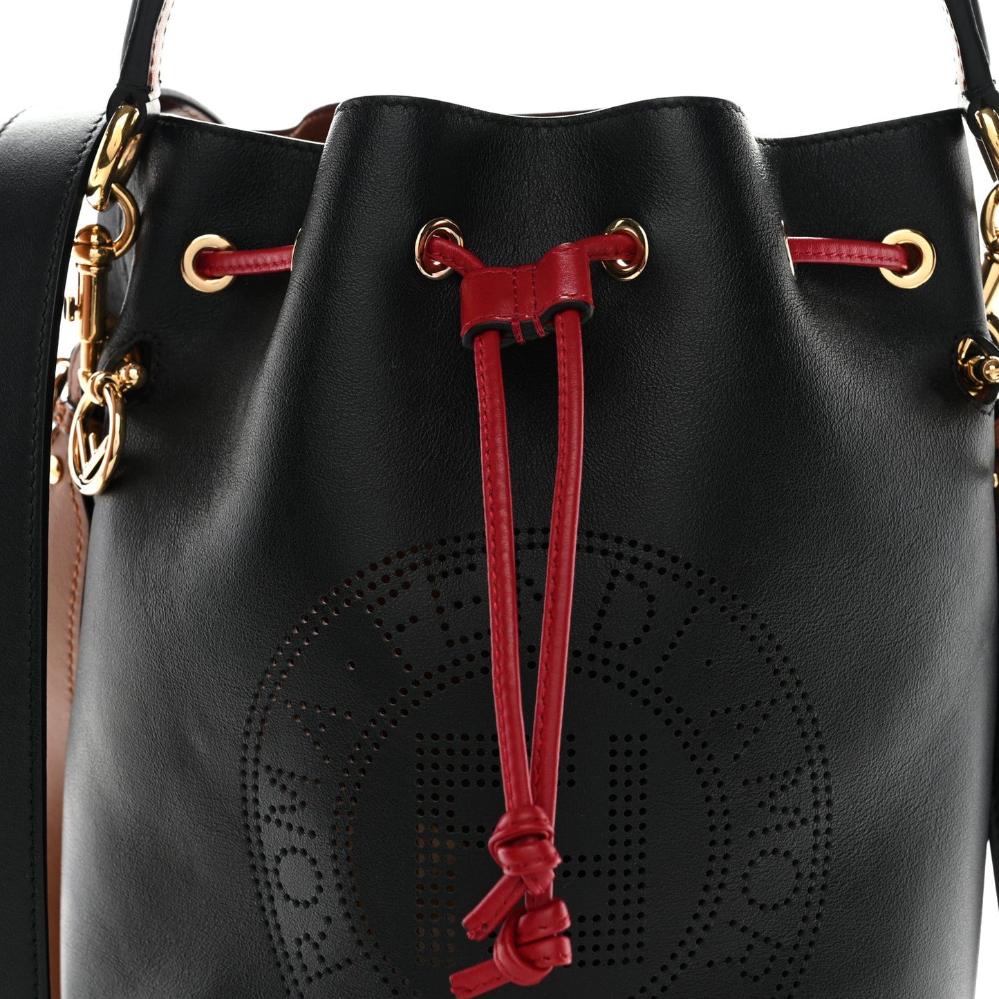 Vitello Grace F is Fendi Stamp Patch Perforated Small Mon Tresor Bucket Bag Black