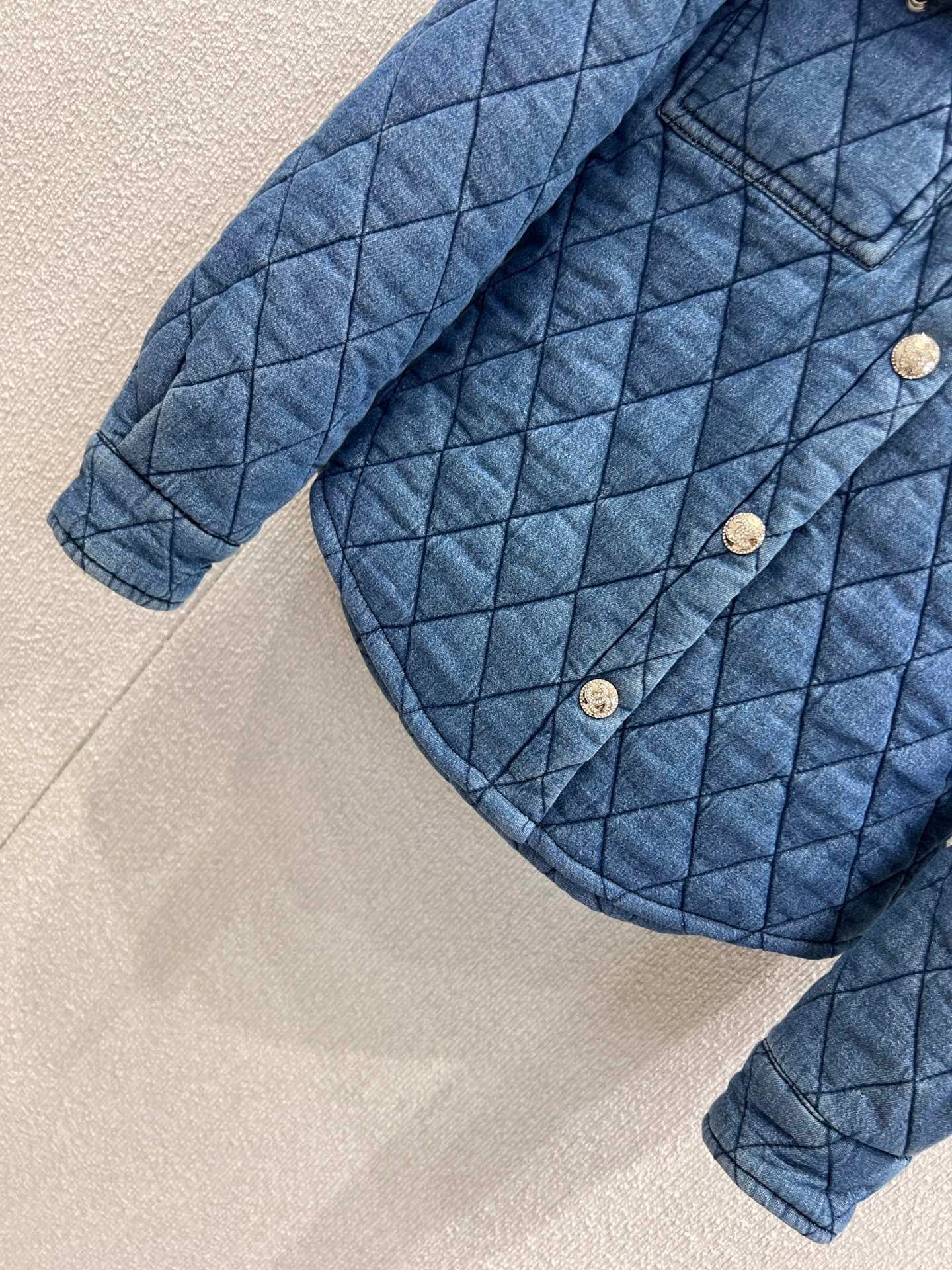 Chanel 2025 Quilted Jacket Blue Denim Fabric