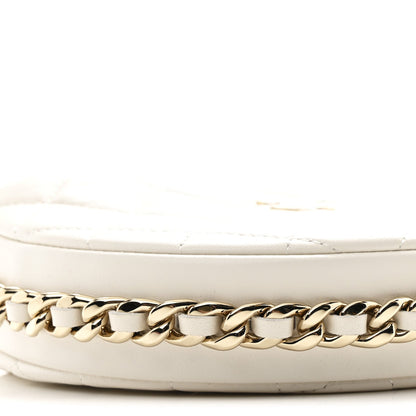 Lambskin Quilted Chain Around Pouch Hobo White