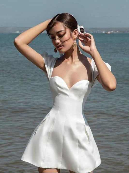 White waist A-line short skirt homecoming dress R3242