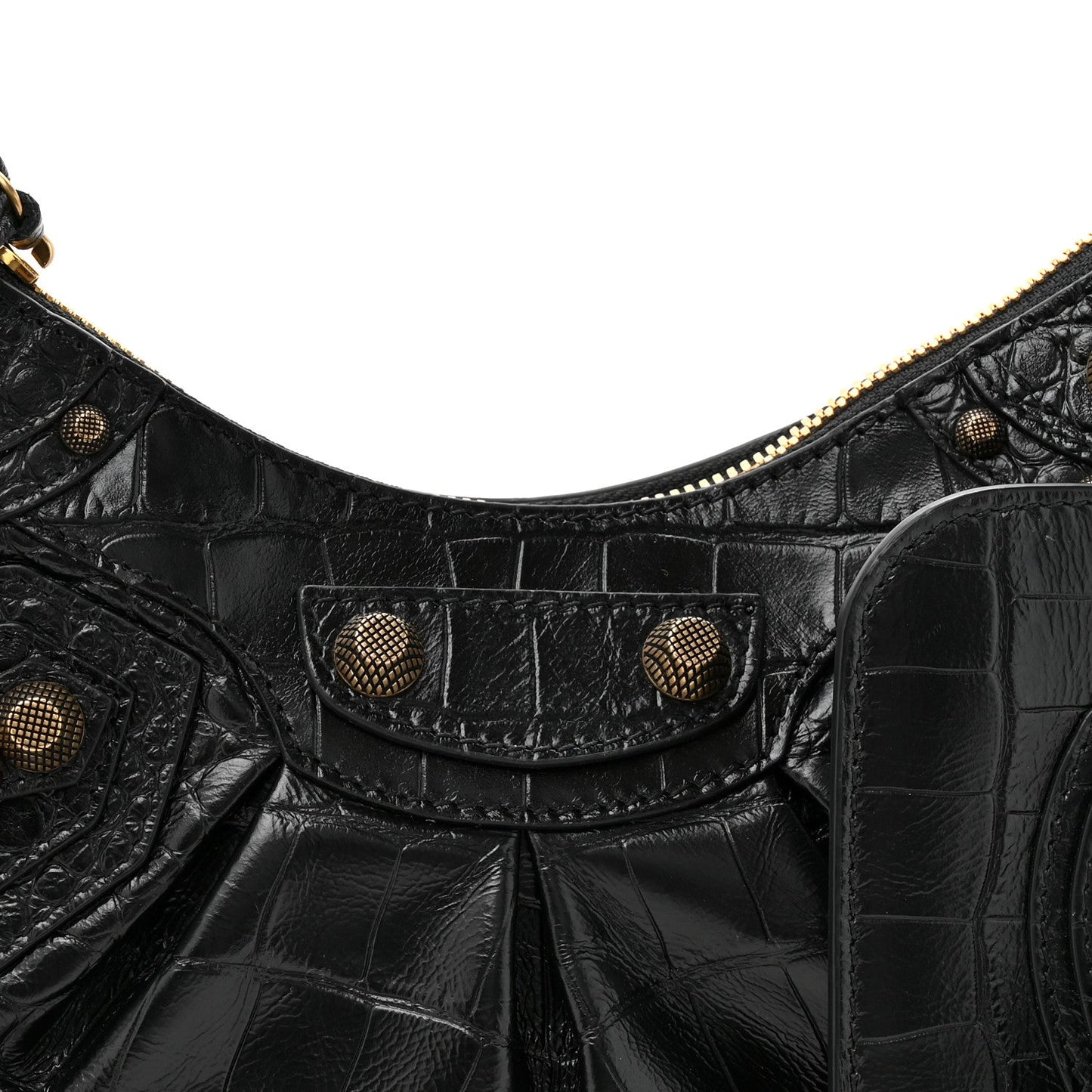 Extra Supple Calfskin Crocodile Embossed Le Cagole Shoulder Bag XS Black