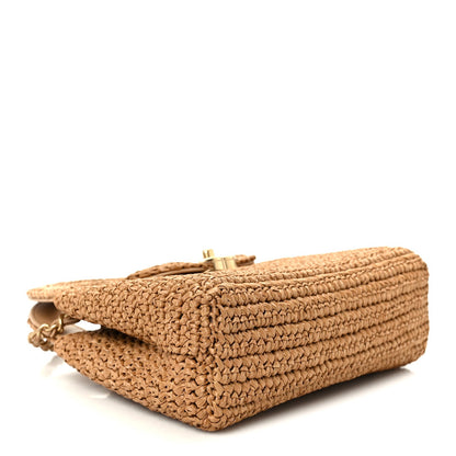 Braided Raffia Nano Kelly Flap Bag Dark Beige