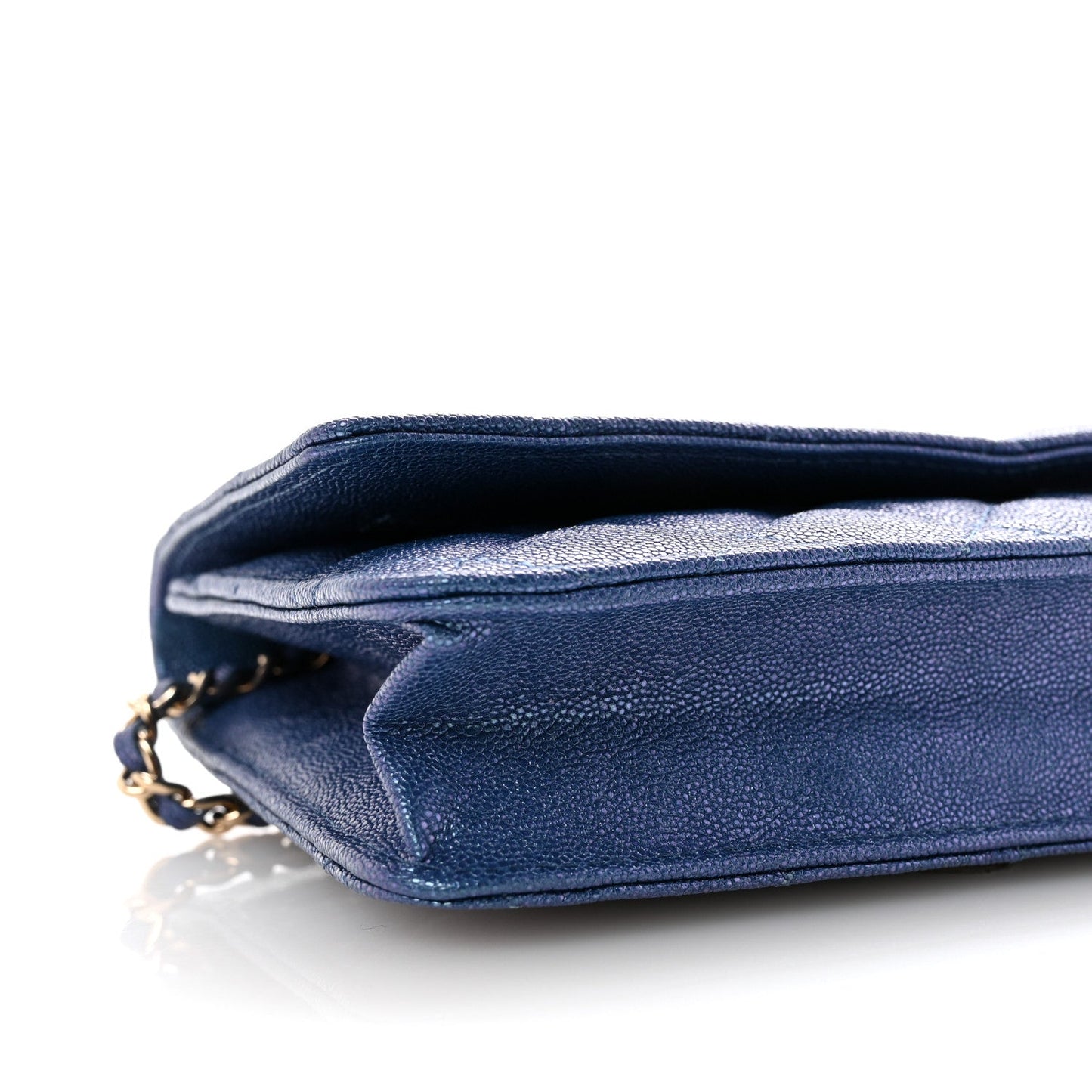 Iridescent Caviar Quilted Wallet on Chain WOC Dark Blue