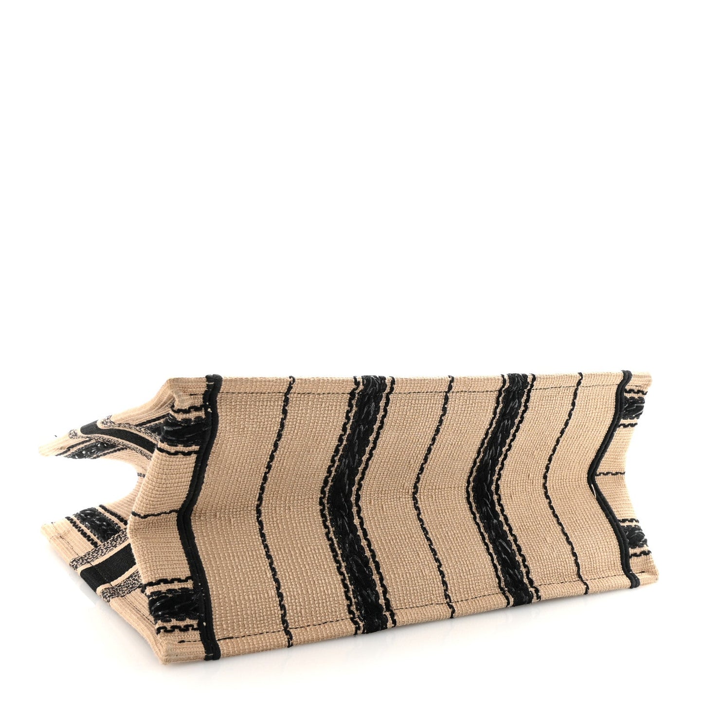 Canvas Embroidered Medium Bayadere Book Tote Black Beige