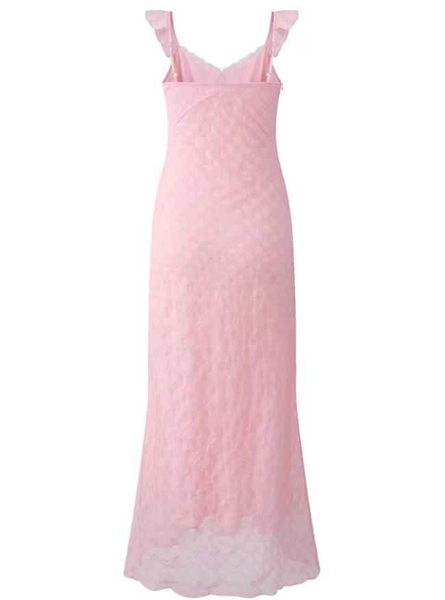 2025 Summer New French Pink Gentle Style Mermaid Princess Plaid Dress R0966