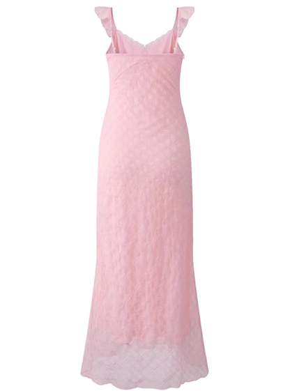 2025 Summer New French Pink Gentle Style Mermaid Princess Plaid Dress R0966