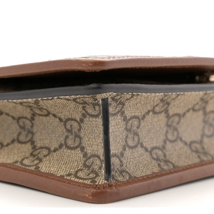 GG Supreme Monogram Textured Calfskin Emblem Super Mini Shoulder Bag Beige Dark Brown