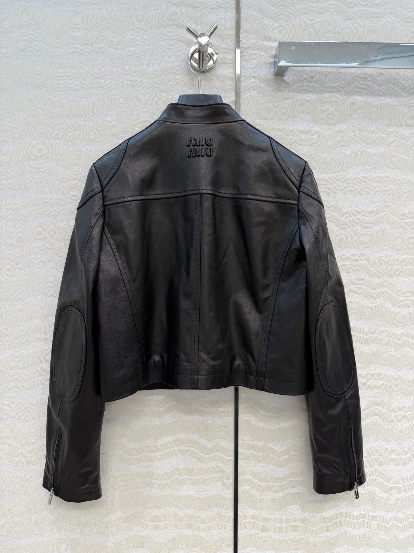 Miu SS26 Nappa Leather Jacket Stripes Black Lambskin 351110