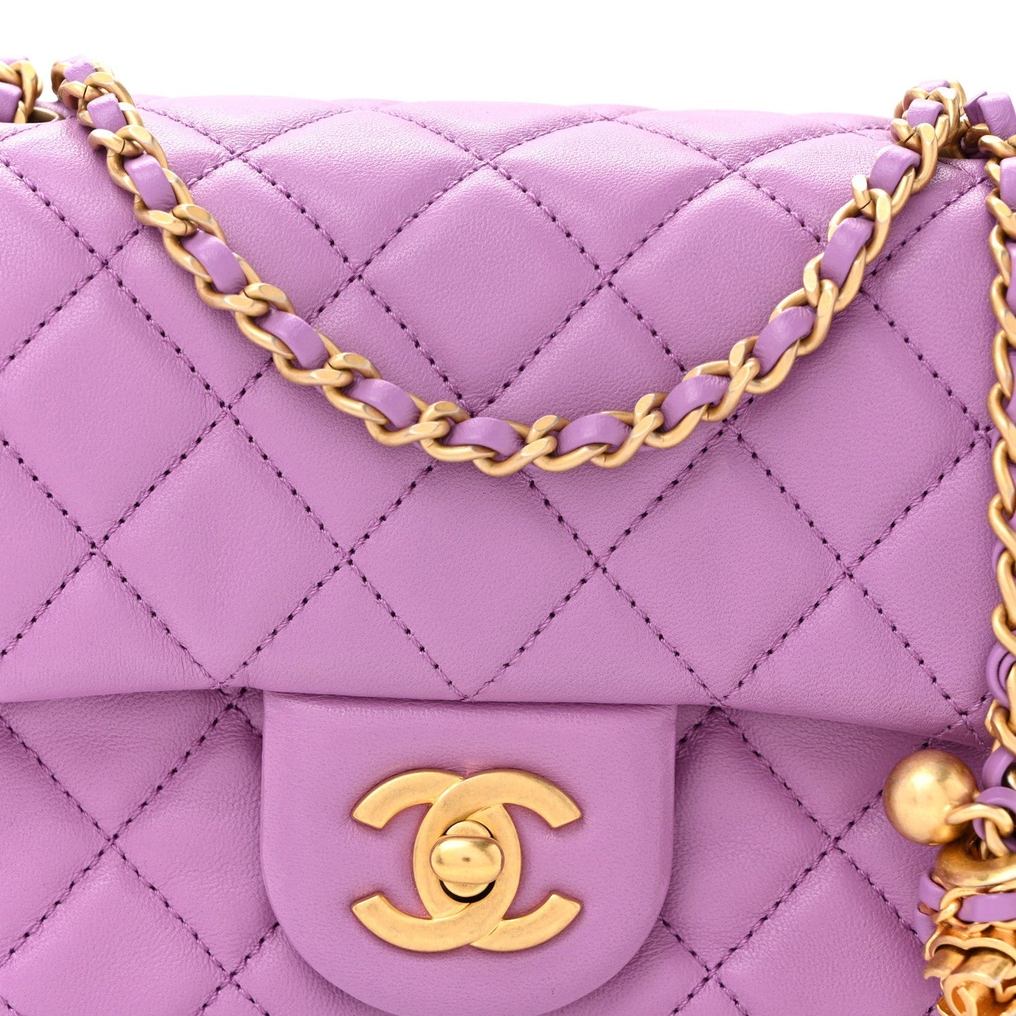 Lambskin Quilted Mini Pearl Crush Flap Purple