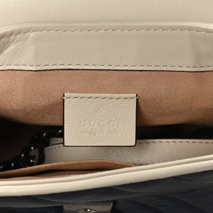 Vintage Effect Calfskin Matelasse Diagonal Mini Torchon GG Marmont Top Handle Shoulder Bag Blue Agata Mystic White