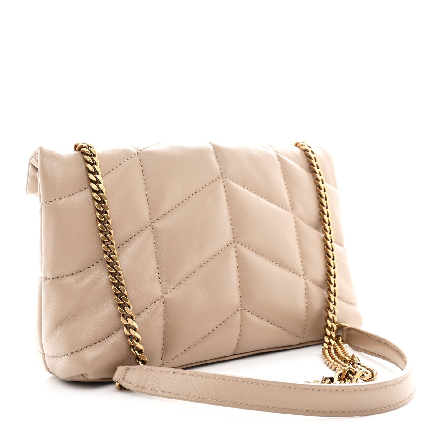 Lambskin Quilted Toy Loulou Puffer Monogram Chain Satchel Dark Beige