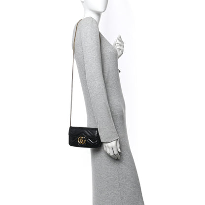 Calfskin Matelasse Super Mini GG Marmont Shoulder Bag Black