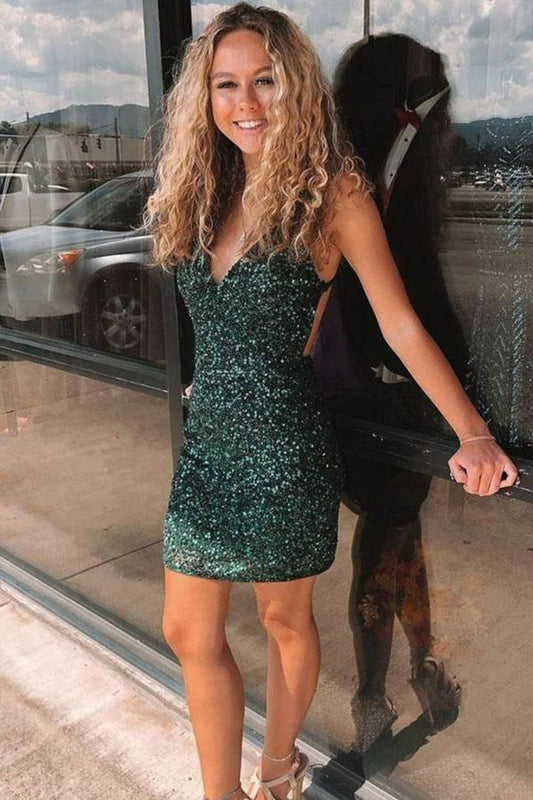 PM044,Sexy dark green homecoming dress open back short evening dresses