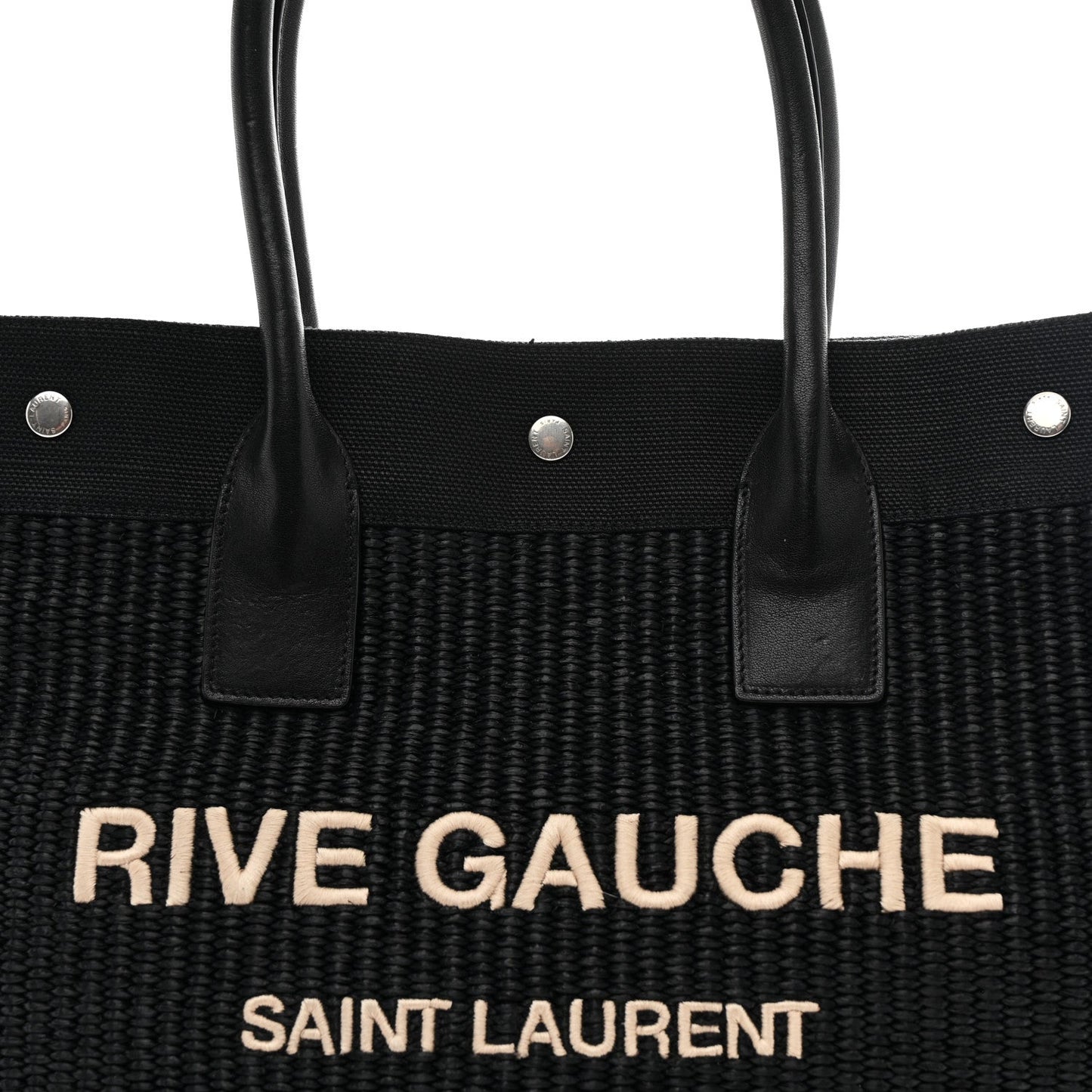 Raffia Linen Calfskin Rive Gauche Tote Black