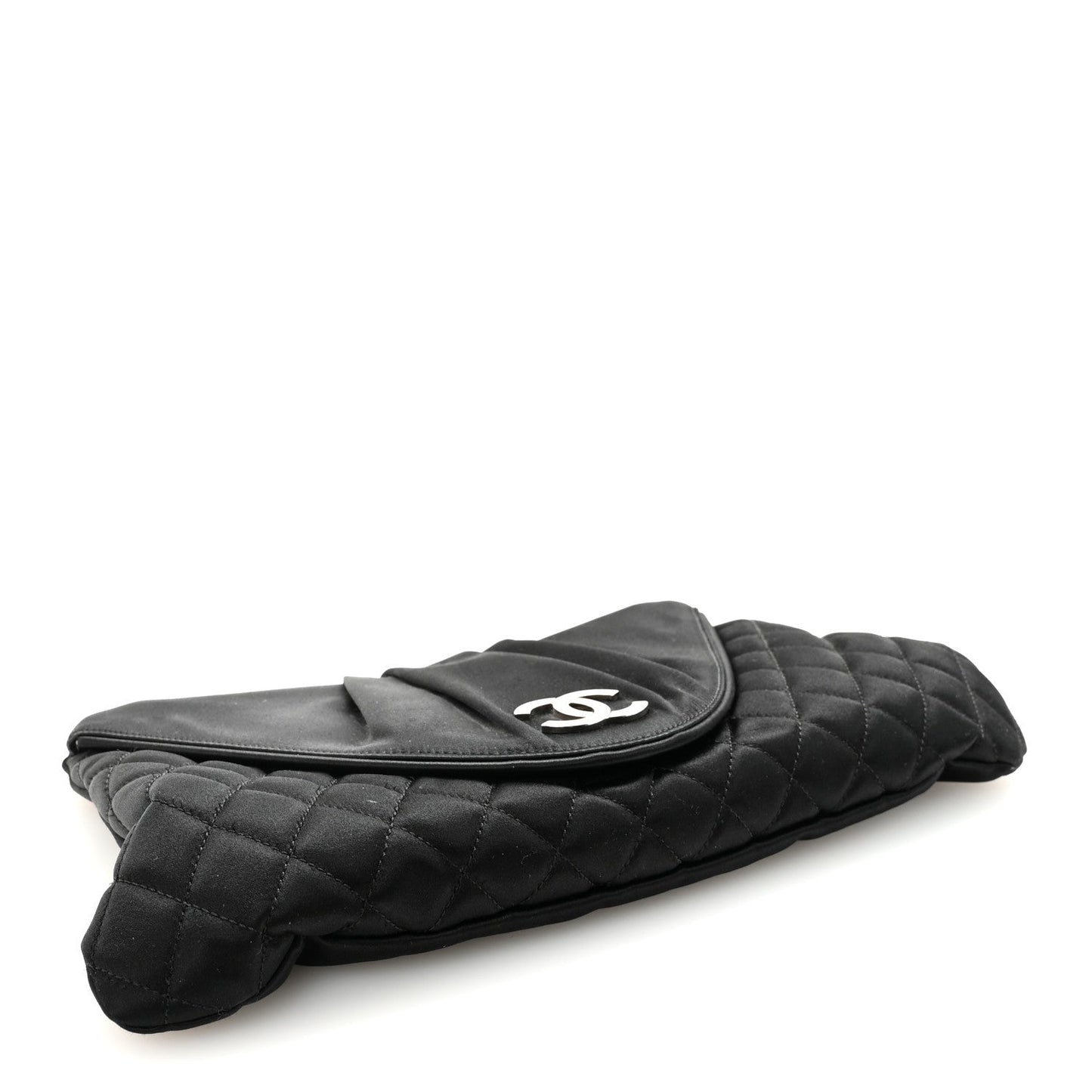 Satin Quilted Half Moon Clutch  Black