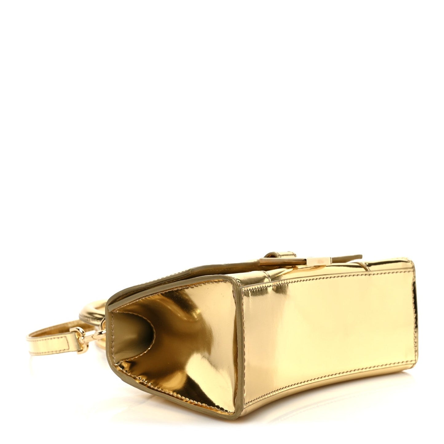 Mirror Calfskin Hourglass Top Handle Bag XS Gold