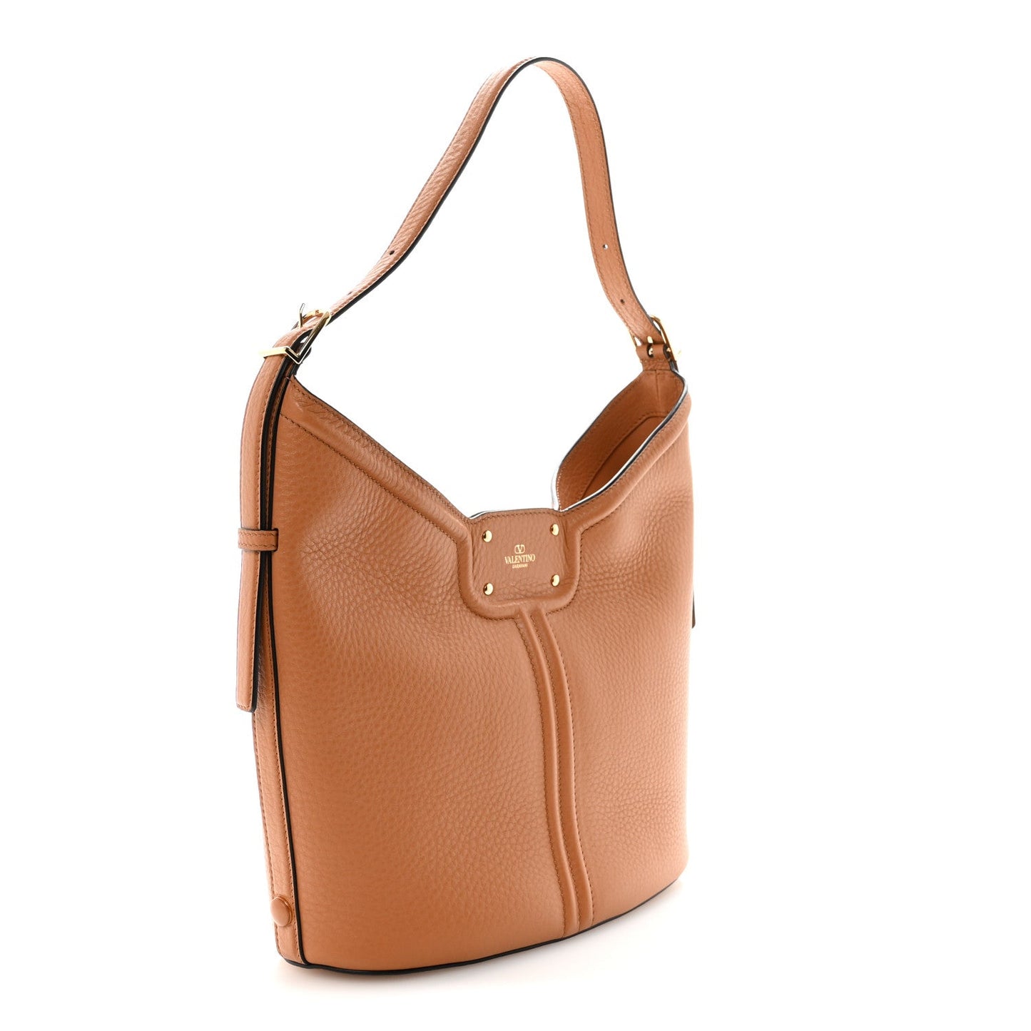 Grainy Calfskin Vertical Hobo Bag Almond Beige