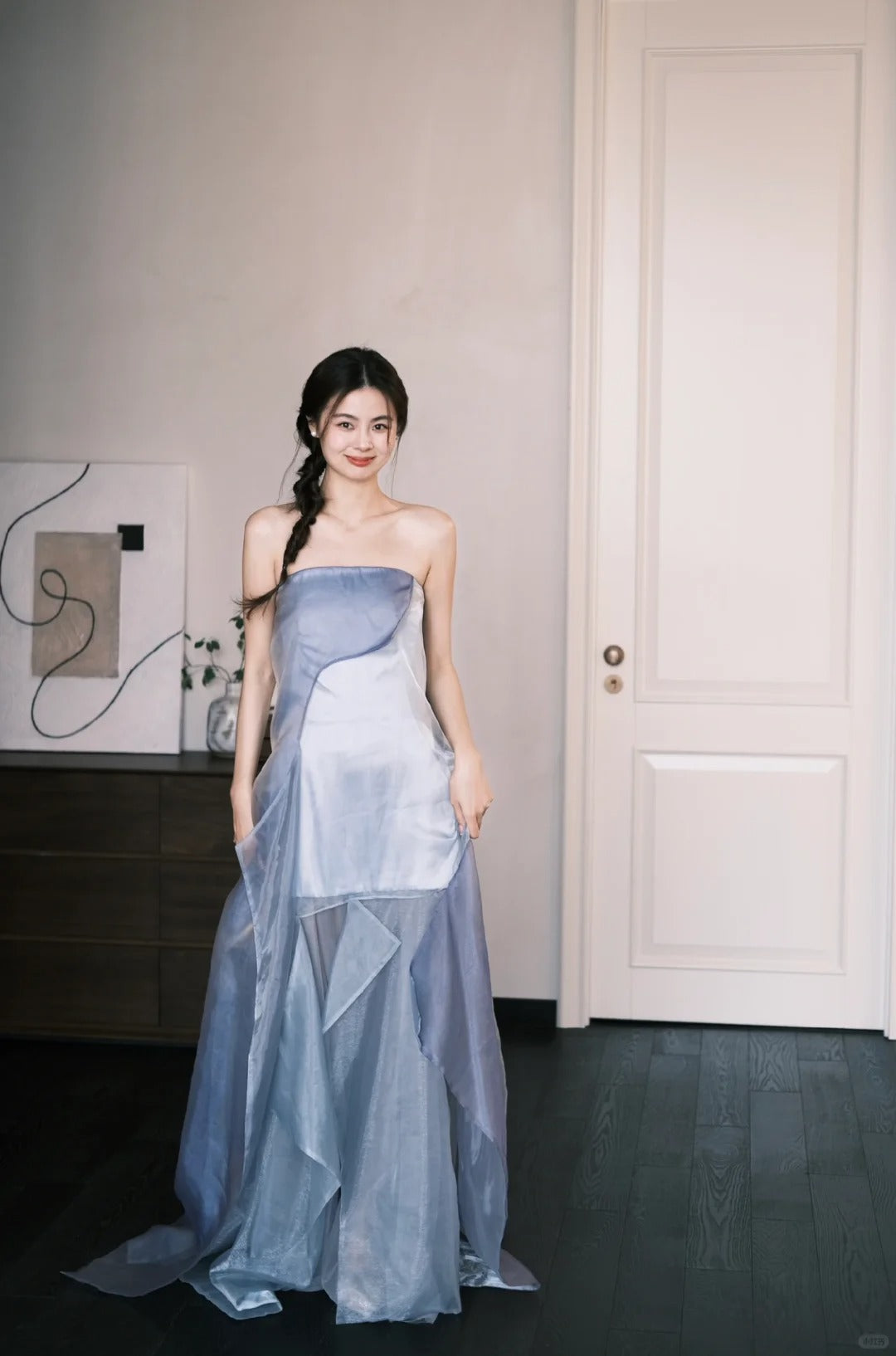 Stunning Strapless Mermaid Layered Tulle Train Prom Dress Evening Dress P4774
