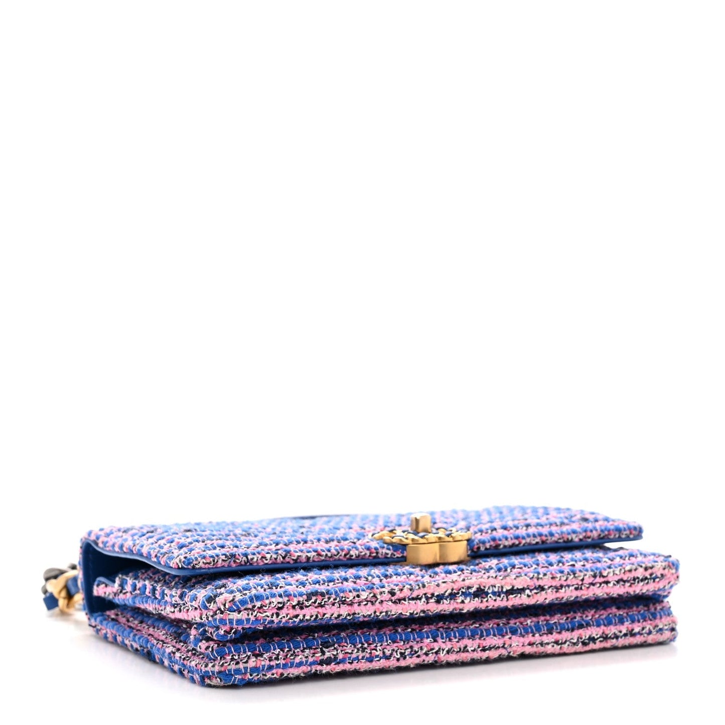 Tweed Quilted Chanel 19 Wallet On Chain WOC Blue Pink