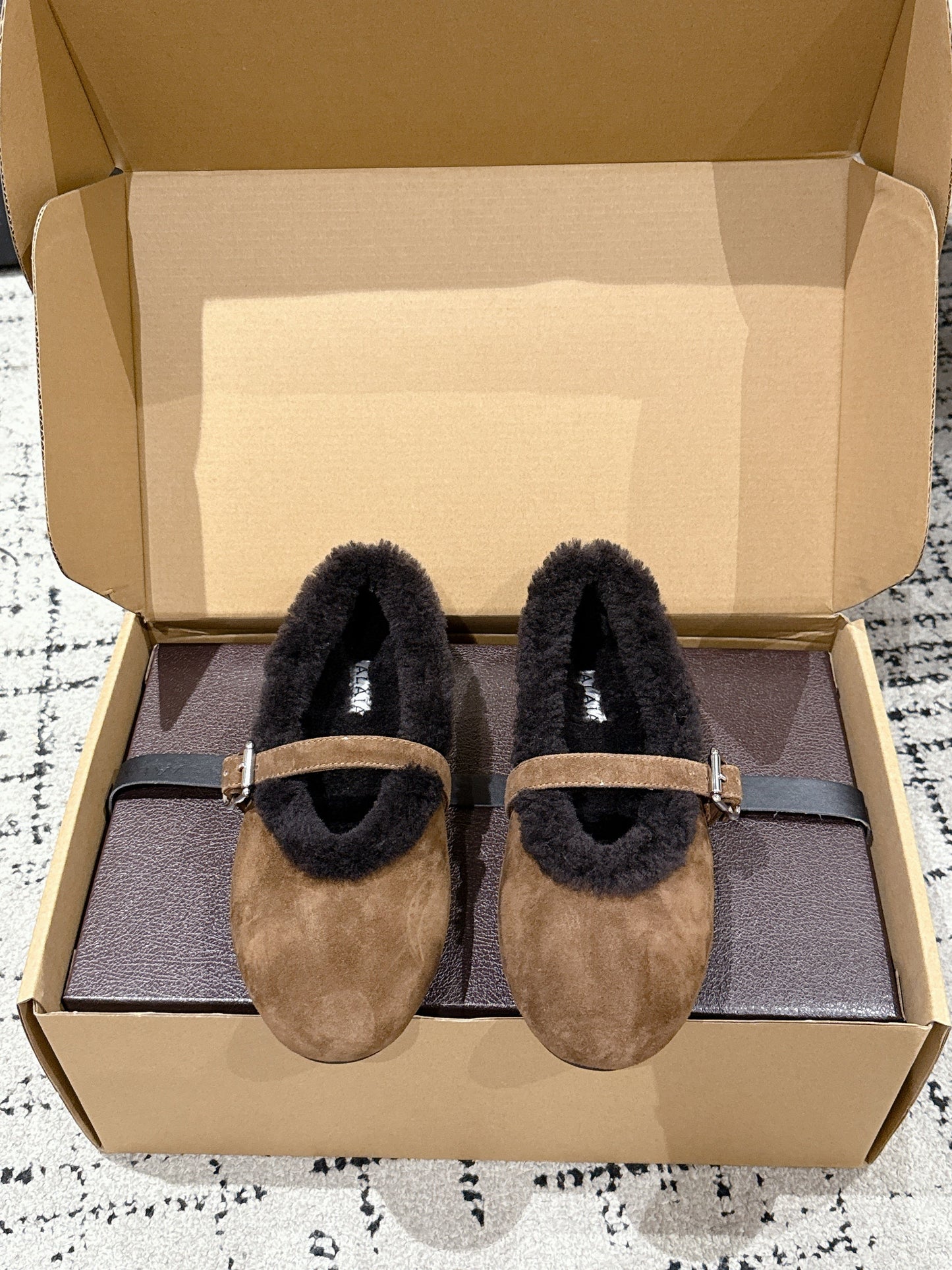 Alaia 2025 Ballet Flat Brown Black Suede Wool 558672