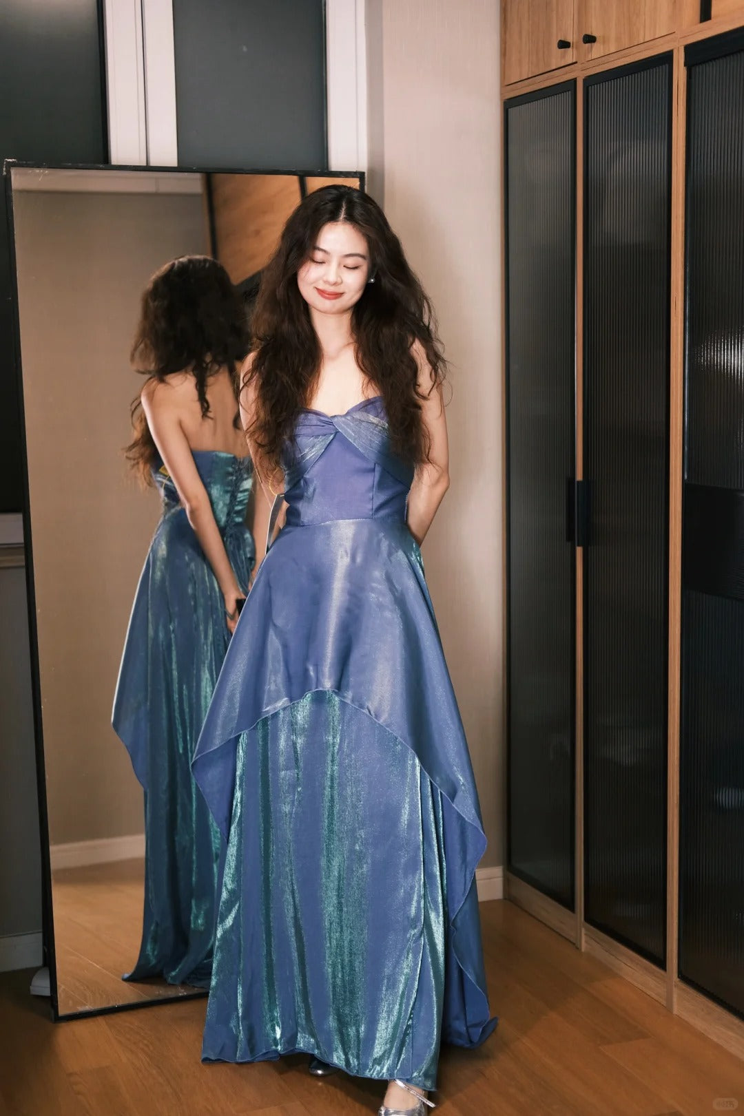 Dreamy Blue Strapless A-Line Satin Long Prom Dress Evening Dress P4776