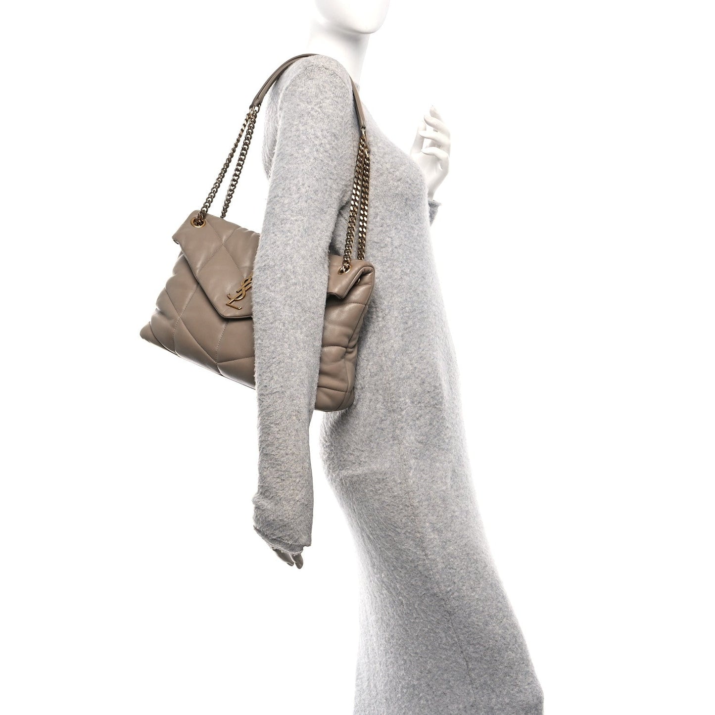 Lambskin Quilted Medium Loulou Puffer Monogram Chain Satchel Dusty Grey