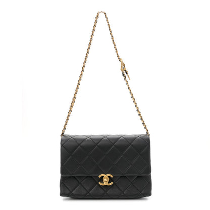 Calfskin Quilted Belt Chain Flap Black